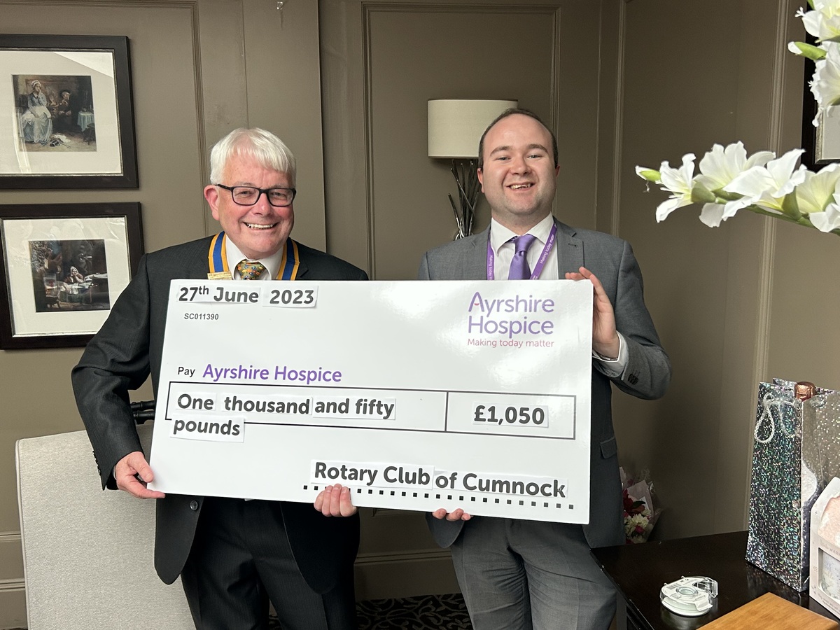 Presentation of Cheque to Ron Swanson of Ayrshire Hospice